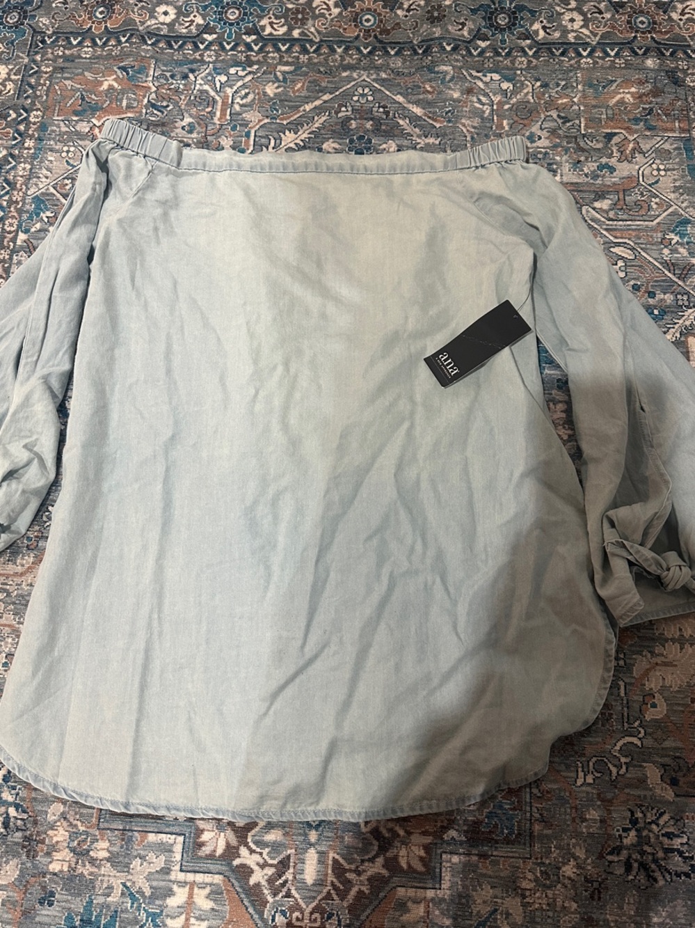 a.n.a Light Sage Off-Shoulder Tie-Sleeve Blouse
